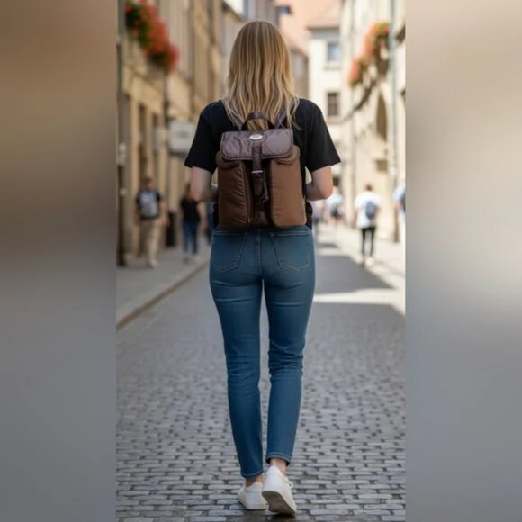 Vintage Hunting World Nylon w/Leather Trim Backpack Chocolate Brown w/COA - Picture 4 of 11